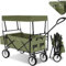 tectake® Bollerwagen faltbar mit Dach, Transportwagen, Rollwagen klappbar, Gartenwagen, Strandwagen, Ink. Hecktasche und extra Tragetasche, bis 80 kg, 2 Halterungen für Getränke - grün