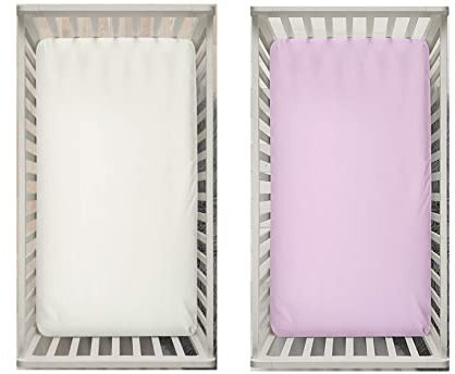 Dudu N Girlie Fitted Sheet Next to Me Crib 51 x 85 - Nexttome Crib Sheets 2 Pack Hypoallergenic Baby Cot Sheets Bedding Elasticated Breathable Easy Care (Pack of 2, Cream & Pink)