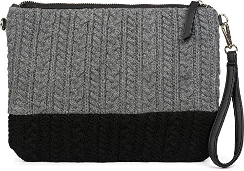 styleBREAKER Pochette de soirée Effet tressé, bandoulière et dragonne Amovible, Sac à bandoulière, Sac, Femme 02012202, Couleur:Gris-Noir