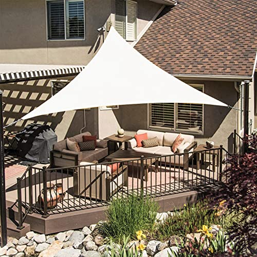 LOVE STORY Toldo Vela Triangular 5x5x5m Impermeable Toldos Crema Vela de Sombra,PES Poliestere Protección UV al 95% para Actividades al Aire Libre, Jardín, Patio