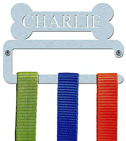 Personalised Dog Lead Hanger | Brushed Stainless Steel | Straight Bar Design | Metal Engraved Dog Lead Holder Hook | Made in Britain