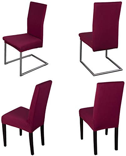 Staboos Stuhlhussen 4er Set - Hochwertige und elastische Stuhlhussen für Swingstühle - Pflegeleichte Stuhlbezüge & Hussen für Stühle - Perfekter Stuhlbezug 4er Set - ÖKO TEX Zertifiziert - Dunkelrot