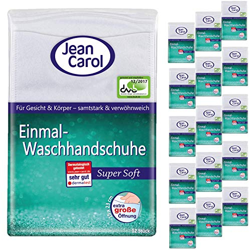 JEAN CAROL® Einmal-Waschhandschuhe, Super Soft, Vorteilspackung (16 x 12 Stück), für die tägliche Pflege und für unterwegs