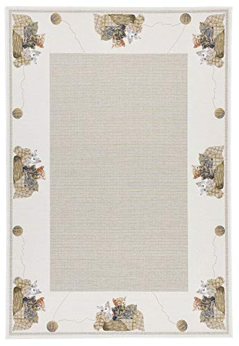 Katzen-Teppich für Tierliebhaber | Landhaus | Klassisch | Modern | Saugroboter freundlich | 60 x 90 cm; Farbe: Beige | THEKO die markenteppiche - FLOMI