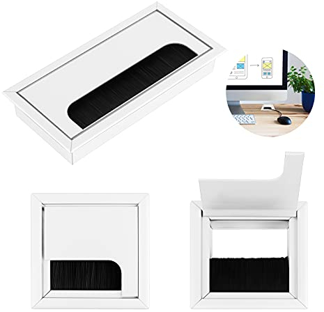 LiangDian CABLE_MANAGEMENT_COVER 2 Pcs 80mm Square, 1 Pcs 80*160mm Rectangle Metal Cable Grommet, Aluminium Alloy CORD_MANAGEMENT_COVER for Office Home, Silver