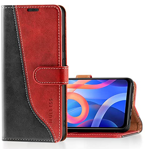 Mulbess Cover per Xiaomi Redmi Note 11T 5G / Poco M4 PRO 5G, Interno TPU Antiurto, Custodia a Libretto, Fessura Carte, Supporto Stand, Elegante Vino Rosso