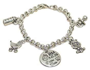 Pulsera charms NATALICIO. Personalizada con todos lo datos de nacimiento de tu bebé. Ideal para regalar el DÍA DE LA MADRE, cumpleaños y ocasiones especiales. Regalos nacimiento. Regalos TPMAS