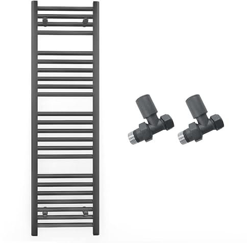 Myhomeware 450mm Wide Straight Anthracite Grey Heated Bathroom Towel Rail Radiator With Valves For Central Heating UK (With Straight Valves, 450 x 1200 mm (h))