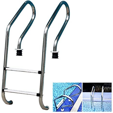 Lsoiup Escalera para Piscinas enterradas de 2 peldaños, Metal, Pulido de Acero Inoxidable, Sistema de Entrada y Salida Antideslizante para Piscinas enterradas