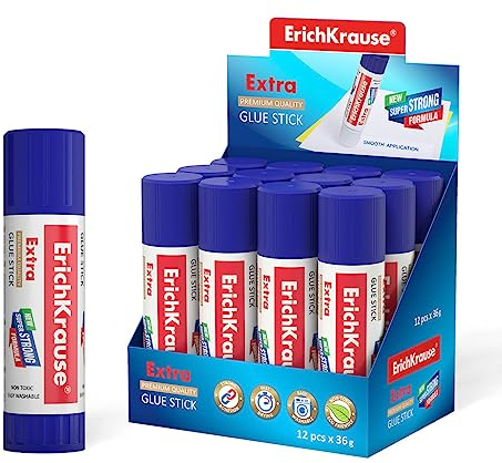 Klebestift 36g lösungsmittelfrei wasserlöslich frostbeständig - Papierkleber für Büro und Schule - Bastelkleber haftstark 12 Stück