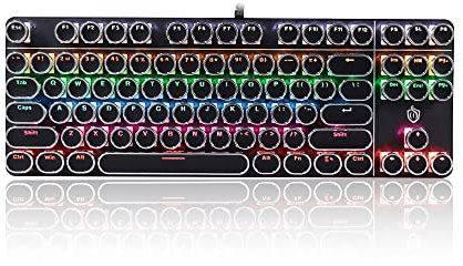Wired Gaming Keyboard, Rainbow LED Backlit 87 Keys Mechanical Keyboard Designed for PC Gamers, Programmer, Typist, Wear-resistant Retro Typewriter Keycap N-key Rollover USB Wired Keyboard Black