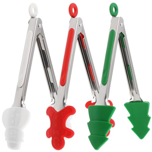 Yardwe 3stücke Küchenzangen Teilig Aus Edelstahl Mit Silikonspitzen Für Weihnachtsküche Grillen Und Buffets Zangen Weihnachtsbaum Schneemann Lebkuchenmann Für Einfaches Handling Und