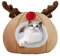 Koomuao Katzenhöhle, Weihnachten Katzenbett,Katzenkorb super weich und warm,waschbare Kissen, Rentier-Form Haustierbett für Kleintiere Hunde Katzen (S)