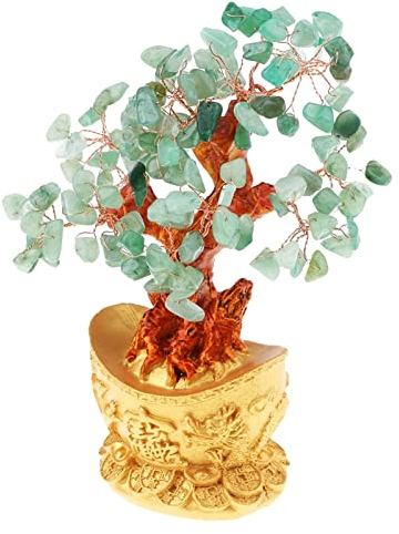 TOMYEUS Money Tree Natürlicher Rosenquarz Kristallbaum, Rohe Heilungskristalle Fluorit Base Edelstein Bonsai Geldbaum for Home Büro Tischdekor Feng Shui Decor Tree