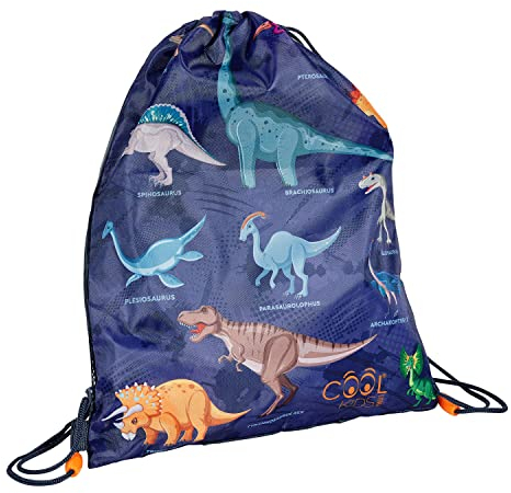 PERLETTI Kinder Sportbeutel für Schuhe mit Pirat Dinosaurier - Turnbeutel Jungen Undurchlässig für Kindergarten Reisen Sport - Schuhbeutel Sportsack Blau Lichtblau mit - 39x31 cm (Dinosaurier)