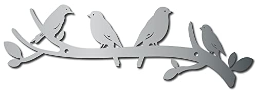 CREATCABIN Liebesvögel Auf Einem AST Metall Wanddekoration Baumkunst Metall Vogel Garten Wandkunst Schilder Zum Für Weihnachten Halloween Heimdekoration Drinnen Garten Schlafzimmer Silber 12 x 4 Zoll