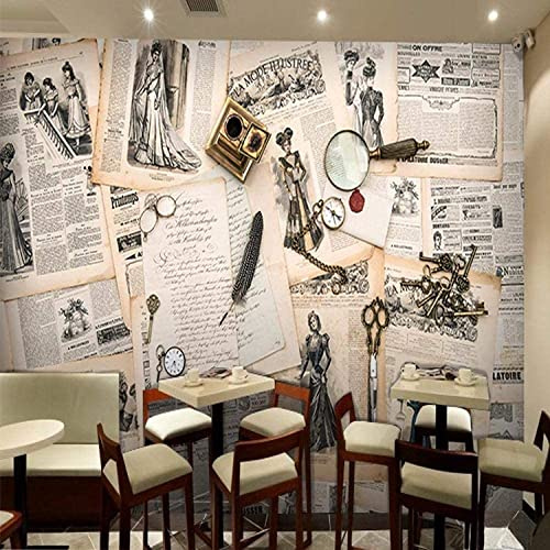 Self-Adhesive Wallpaper Vintage Newspaper Poster 3D Photo Wallpaper Mural Motif Peel and Stick Wall Photo 3D Wallpaper Paste Living Room The Wall for Bedroom Mural Border - 400(W) x280(H) cm