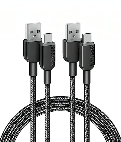 ANKER cable usb c, paquete de 2, cable USB A a USB C de 180cm, carga rápida para iPhone 16, 16 Plus, 16 Pro, 16 Pro Max, Samsung Galaxy Note 10 Note 9/S10+ S10, LG V30 (USB 2.0, negro)