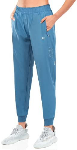 NORTHYARD Jogginghose Damen Leichte Schnelltrocknend Trainingshose Stretch Fitness Sporthose Lang Wasserdicht Wanderhose mit Reißverschlusstaschen Greyblue L
