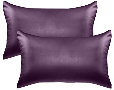 Elegant Comfort 2er-Pack kühlendes Viskose-Satin-Kissenbezug-Set mit verstecktem Reißverschluss, seidig glatt für beste Haar- und Hautpflege, schöne Geschenkbox, 2-teiliges Satin-Kissenbezug-Set,