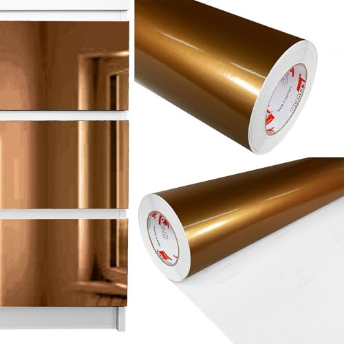 DecoMeister Möbelfolie selbstklebend 100x400 cm | Einfarbig Klebefolie für Möbel | Klebefolie Möbel - einfache Anwendung, ideal für die Renovierung von Küche oder Bad | Möbelfolie | Kupfer Hochglanz