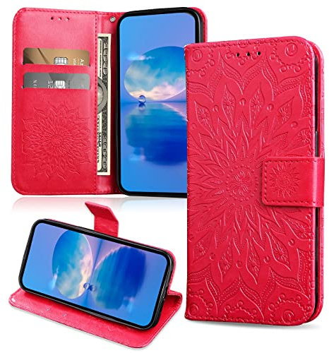 FCAXTIC Coque pour Huawei Honor 9 Lite/Enjoy 7S / P Smart 2018, Protection Etui en PU Cuir Portefeuille, Antichoc Housse à Rabat Compatible avec Huawei Honor 9 Lite/P Smart 2018, Rouge
