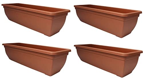 Optimal Products Bel Trough Plant Pot Plastic Winchester Bel Garden Flower Patioectangle Planter UK (4PC, Terracotta), 46cm & 60cm