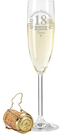 Leonardo Sektglas mit Gravur - Herzlichen Glückwunsch Design - Personalisiert mit Namen - Schönes Geschenk zum Geburtstag, Jubiläum oder Jahrestag - Geschenke für Sie & Ihn - Alter: 18. Geburtstag