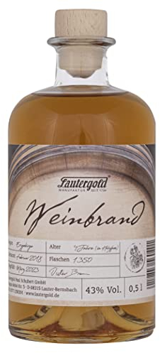 Lautergold Weinbrand 0,5l 43% vol. fassgelagert aus Manufaktur Cognac aus Deutschland im Holzfass