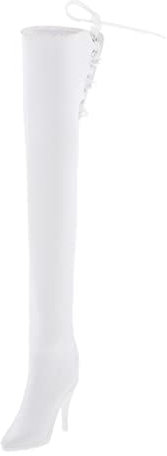 pistro 1/6 scala donne sottile tacco alto coscia stivali alti PU cerniera sopra il ginocchio stivali per 12 '' - bianco
