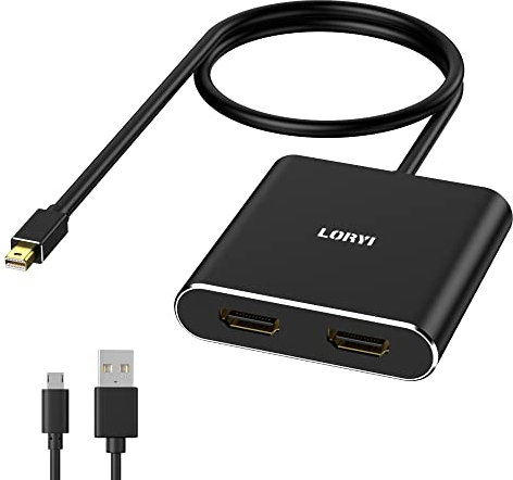 Loryi Mini DisplayPort to Dual HDMI, MDP 1.2 to 2 HDMI Splitter for Extended Displays, 4K@60Hz Mini DP MST Hub for Two Monitors, Multi-Mounting Adapter for Laptop/PC/Monitor/Projector and More