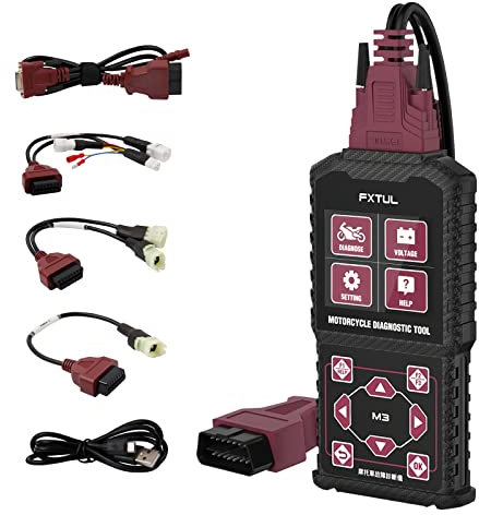 FXTUL M3-A Motorcycle Diagnostic Tool OBD2 Scanner Compatible for Yamaha Honda Kawasaki and OBD2 Motorcycle, Universal Car Engine Fault Code Reader CAN Diagnostic Scan Tool