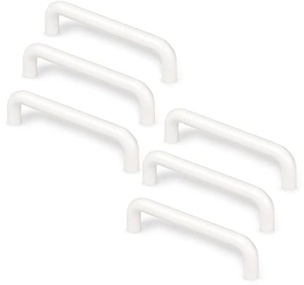 Pack 6 Tiradores de Asa para Cajones, Muebles y Armarios de Dormitorio, Baño y Cocina - Material: Plástico - 96 mm - Color: Blanco - REI