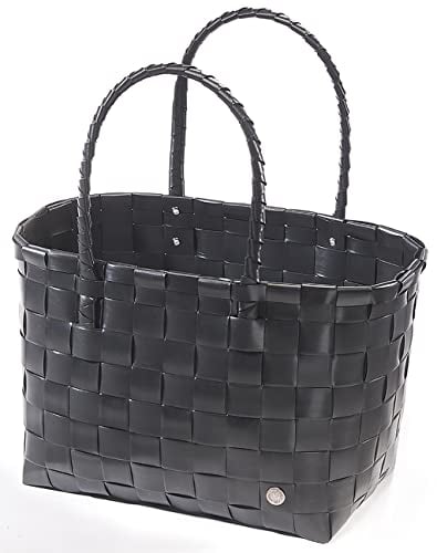 Kobolo Tasche Einkaufstasche Einkaufskorb geflochten Kunststoff Shopper - Noir XXL - schwarz
