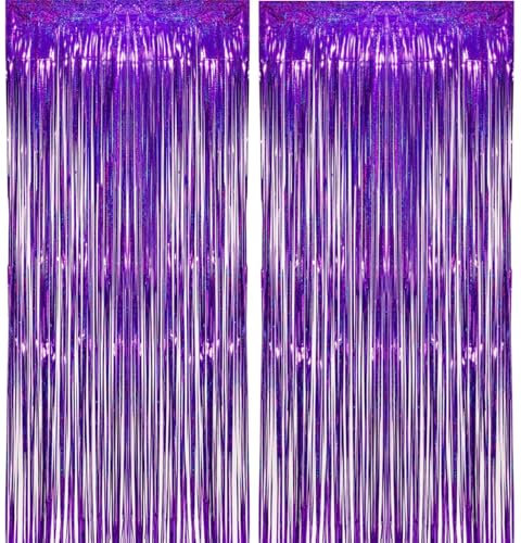 2 Stück Lametta Vorhänge Lila Glitzer Hintergrund Dekoration Folien Fransen Silvester Geburtstag Hochzeit Partydeko Luftschlangen Deko für Disco Party Hochzeit Party Dekoration Neujahr