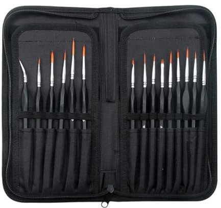 15 Pack Miniature Painting Set, Fine Detail Paint Brushes for Models, Acrylic Watercolour Oil, Ceramic, Shoe, Citadel, Art Figure, Warhammer 40k - Thin Artist Kit - With Nylon Holder