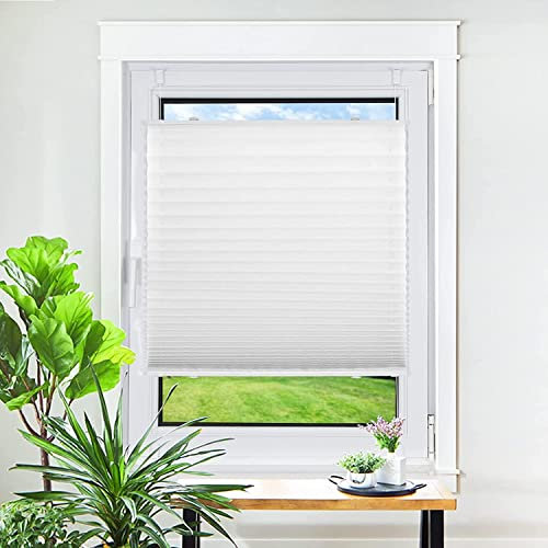 Homland Plissee ohne Bohren Klemmfix Weiß 80 x 50 cm(LxB), Plissees für Fenster und Tür, Jalousie Easyfix Plisseerollo mit Klemmträger Sonnenschutz und Sichtschutz lichtdurchlässig Rollo