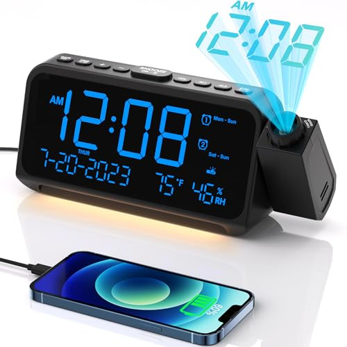 OnLyee Projection Clock for Bedroom Ceiling, Alarm Clock for Heavy Sleepers