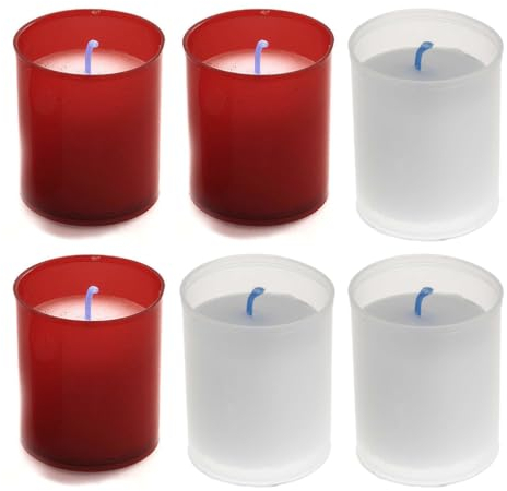 AROMATIS - Lote 3 Velas Rojas + 3 Velas Blancas 6,5 x 4,7(Ø) cm (2,56 x 1,85 In.) - Velón Votivo - Vela Litúrgica Deseos - Duración 24 horas - Parafina Vegetal sin Olor
