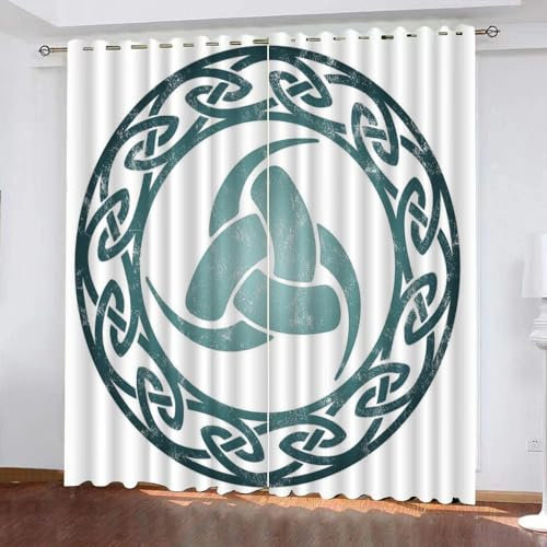 WIKINGER Gardinen mit ösen 2er Set B 200 X H 160 cm Keltischer Knoten Vorhang Blickdicht Kälteschutz Schallschutz Verdunkelung Wärmeisolierende Vorhänge für Wohnzimmer Schlafzimmer