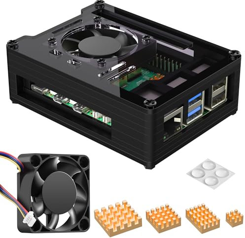 Smraza Case for Raspberry Pi 5 with Fan: 4Pin Cooling Fan 40MM & 4PCS Copper Heatsinks for Pi5 Model B 8GB 4GB，Support for Official Pi 5 Active Cooler(The Board for RPi 5 Not Included)