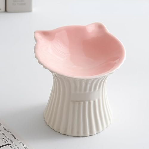 Pet Ceramic Bowls Cat Tall Edible Bowls Neck Protection Water Bowls Food Pet Bowls Anti Black Chin Supplies (white)