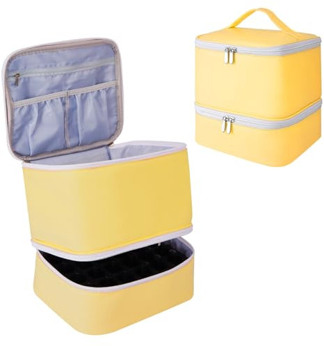 Yuehuamech Nail Polish Carrying Case - Double Layer Storage Organizer Holds 30 Bottles (15ml/0.5 fl.oz), Nail Lamp and Manicure Tools Sections