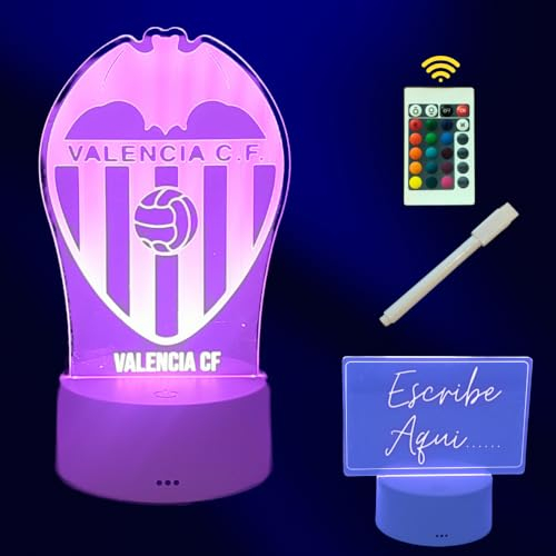 Cool&Cute Lámpara Valencia CF 2 pantallas y 16 colores de luz, Lámpara led mesita de Valencia CF+Pantalla Lisa para escribir. Mando distancia, cargador y lápiz mágico.Fútbol