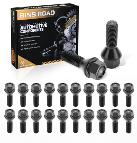 BINB ROAD Radbolzen M12×1,5 Schwarz Kompatibel mit BMW 1 3 5 X Z Series Mini 325i E46 E90，20 Stück (Ersetzt 36136781150)