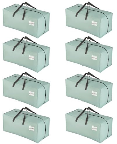 VENO 8 Pack Heavy-Duty Extra Large Moving Bags W/Backpack Straps, Moving House Essentials, Clothes Storage, Packing, Laundry Bags, Reusable and Sustainable (Light Green Matte, 8 Pack)