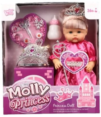 SDMAX Baby Princess Doll Toy with Dressing Set, Pink, Plastic, Safe and Durable, Gown and Accessories, Beautiful Birthday Gift, For Kids 3 and Up, 16 Inch