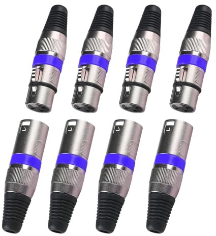 3-poliger XLR-Anschluss, XLR-Kabelanschluss männlich und weiblich für DMX-Signalkabel oder Audio-Mixer-Mikrofonanschluss (Metallgehäuse, 4 Sätze blau)