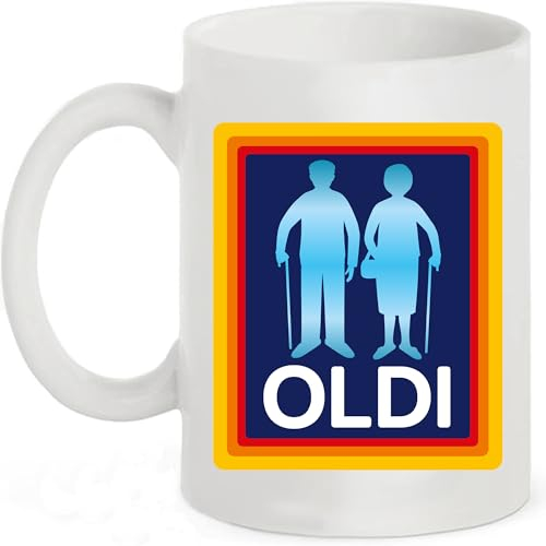 Oldi Funny Mug - 11 oz Coffee Mug for Men and Women, Birthday Gift Idea, Joke Celebration Present - Dishwasher and Microwave Friendly - Memorable for Mum, Dad, Couple Parents