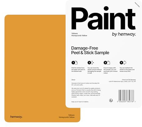 Hemway - Peel & Stick Sample for Our Premium Chalk Paint - Honeycomb Yellow | A5 Damage-Free, Accurate Colour Swatch | Test Our Chalky Matt Shabby Chic Finishes for Interior Furniture & Walls